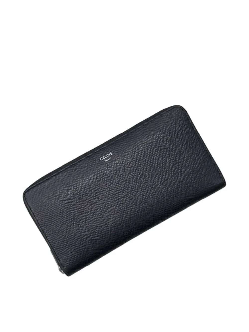 Celine Zip Around Wallet Large Zipped Black Leather Zipper Coin Purse